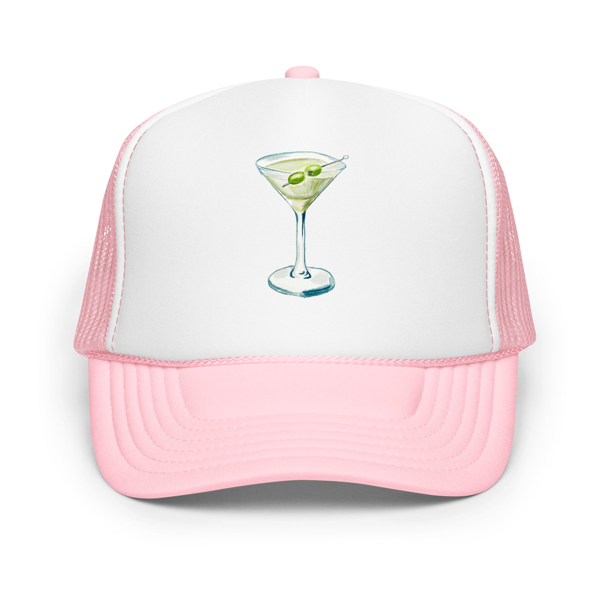 Martini Watercolor Illustrated Trucker Hat Light Pink White Light Pink