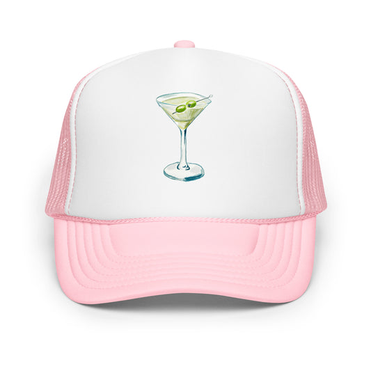 Martini Watercolor Illustrated Trucker Hat Light Pink White Light Pink