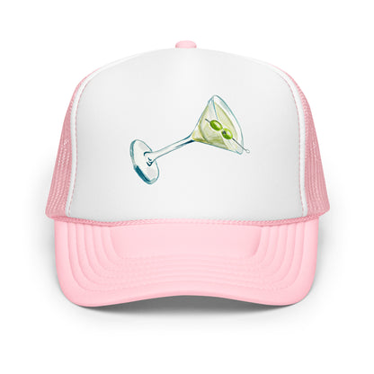 Martini Watercolor Illustrated Trucker Hat Light Pink White Light Pink