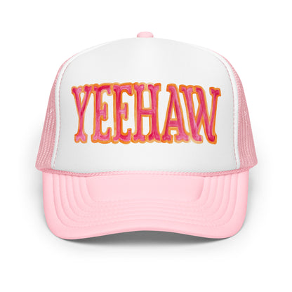 Yeehaw Hot Pink & Orange Trucker Hat Light Pink White Light Pink