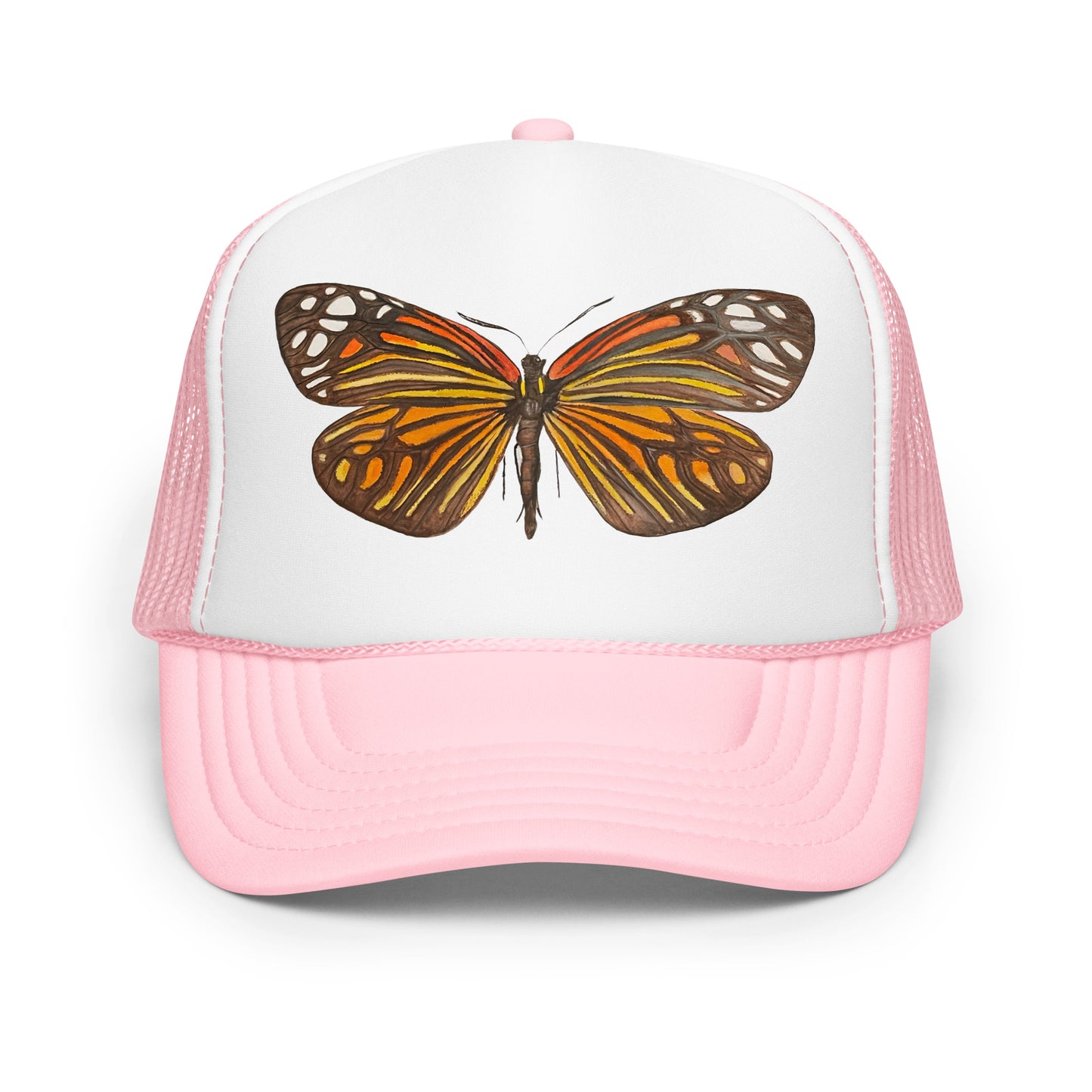 Orange & Black Butterfly Watercolor Illustrated Trucker Hat | 4 Colors Light Pink White Light Pink