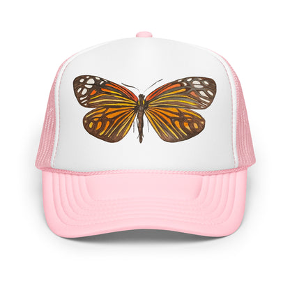 Orange & Black Butterfly Watercolor Illustrated Trucker Hat | 4 Colors Light Pink White Light Pink
