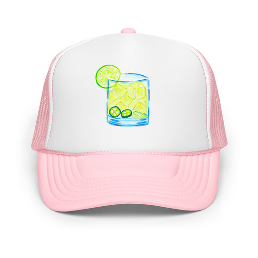 Spicy Margarita Watercolor Illustrated Trucker Hat | 4 Colors Light Pink White Light Pink