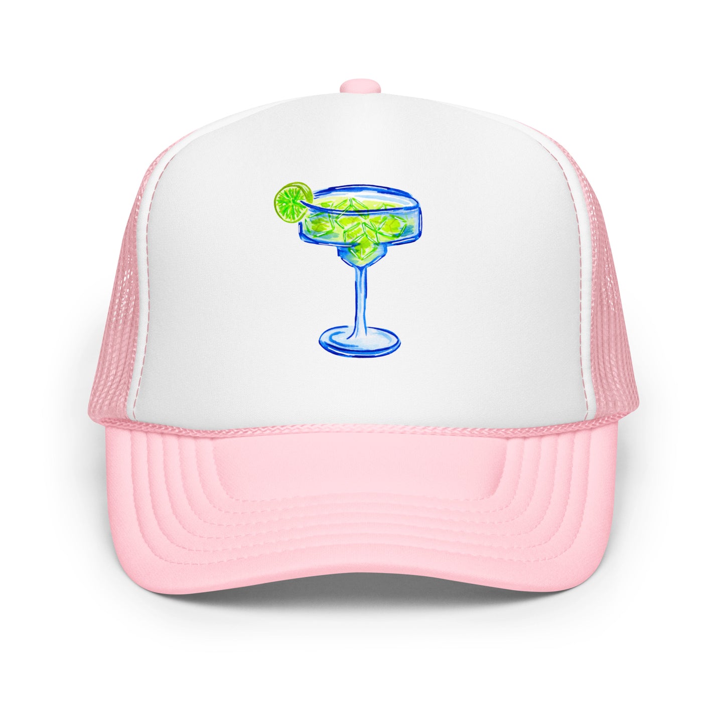 Margarita Watercolor Illustrated Trucker Hat | 6 Colors Light Pink White Light Pink