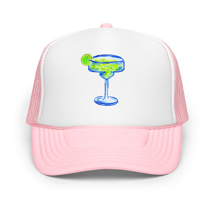 Margarita Watercolor Illustrated Trucker Hat | 6 Colors Light Pink White Light Pink