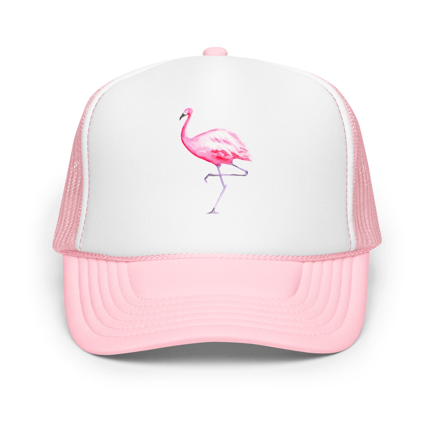 Pink Flamingo Watercolor Illustrated Trucker Hat | 9 Colors Light Pink White Light Pink