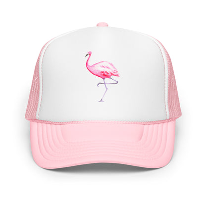 Pink Flamingo Watercolor Illustrated Trucker Hat | 9 Colors Light Pink White Light Pink