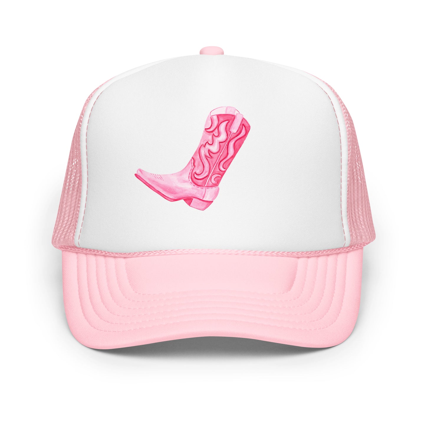 Hot Pink Cowboy Watercolor Printed Trucker Hat | Various Colors Light Pink White Light Pink