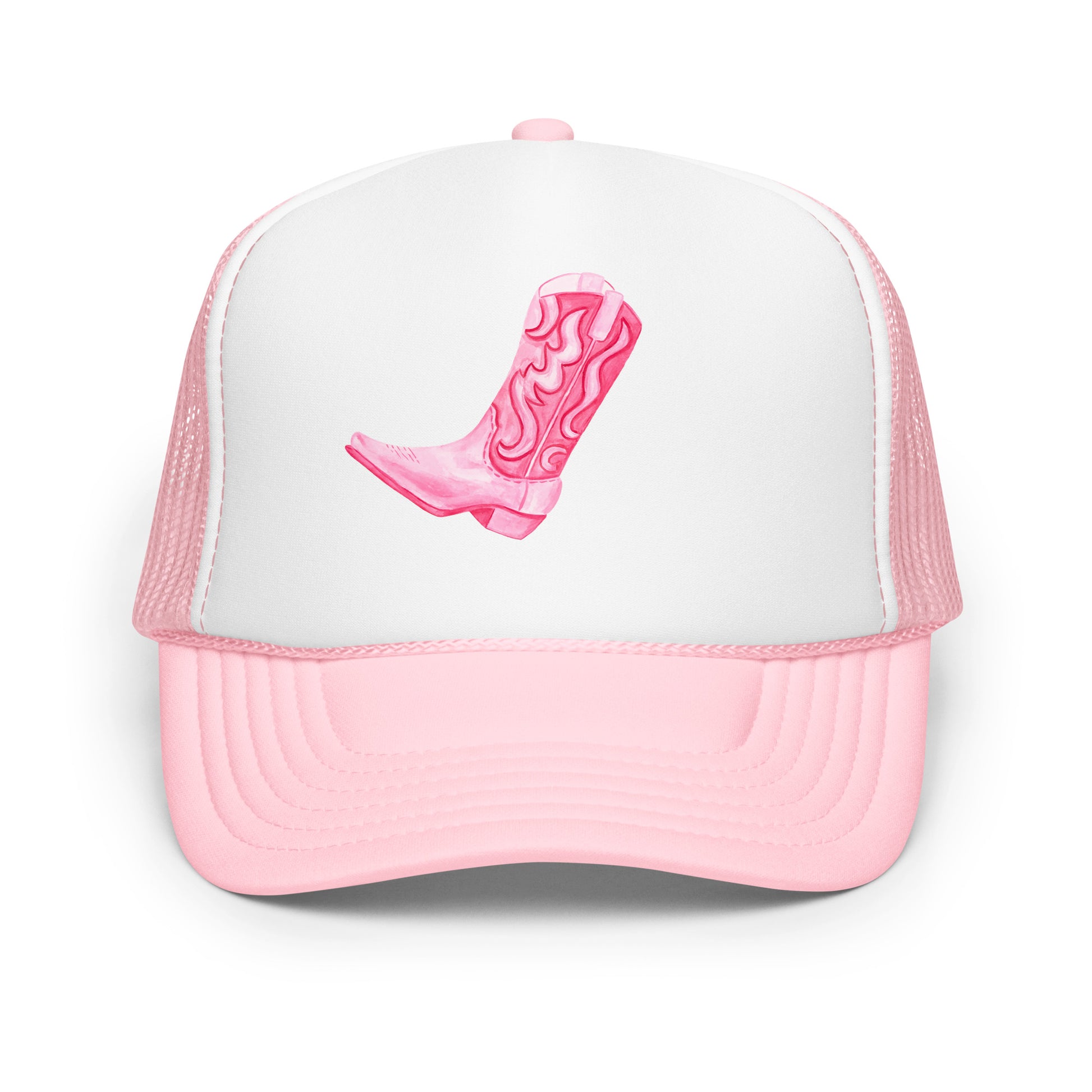 Hot Pink Cowboy Watercolor Printed Trucker Hat | Various Colors Light Pink White Light Pink