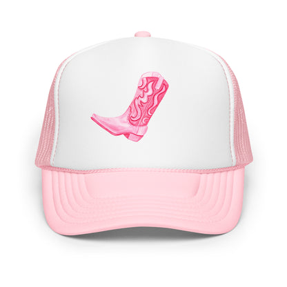 Hot Pink Cowboy Watercolor Printed Trucker Hat | Various Colors Light Pink White Light Pink