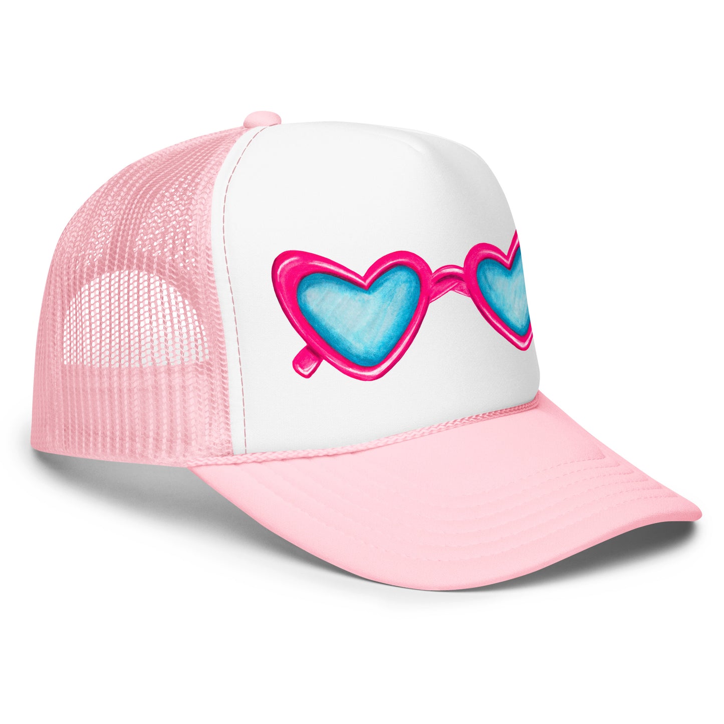Trucker Hat | Hot Pink Heart Shaped Sunglasses Watercolor Illustration