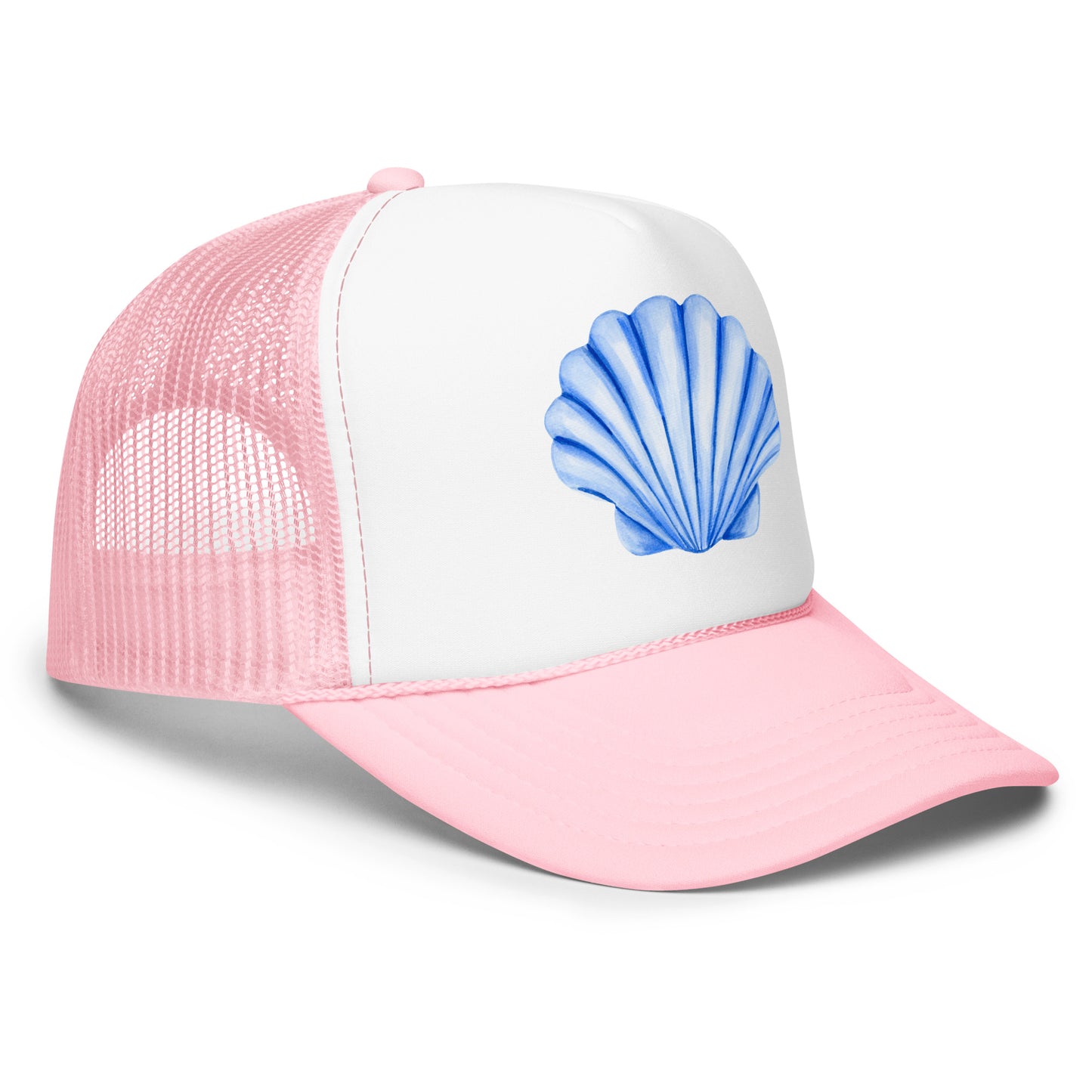 Blue Sea Shell Watercolor Illustrated Trucker Hat | 7 Colors