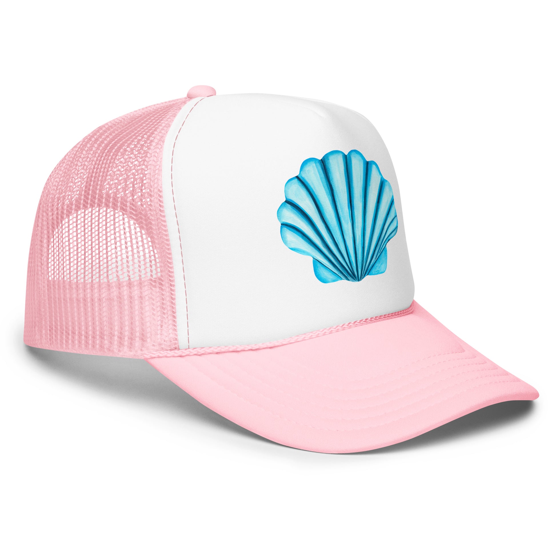 Turquoise Blue Sea Shell Watercolor Illustrated Trucker Hat | 6 Colors