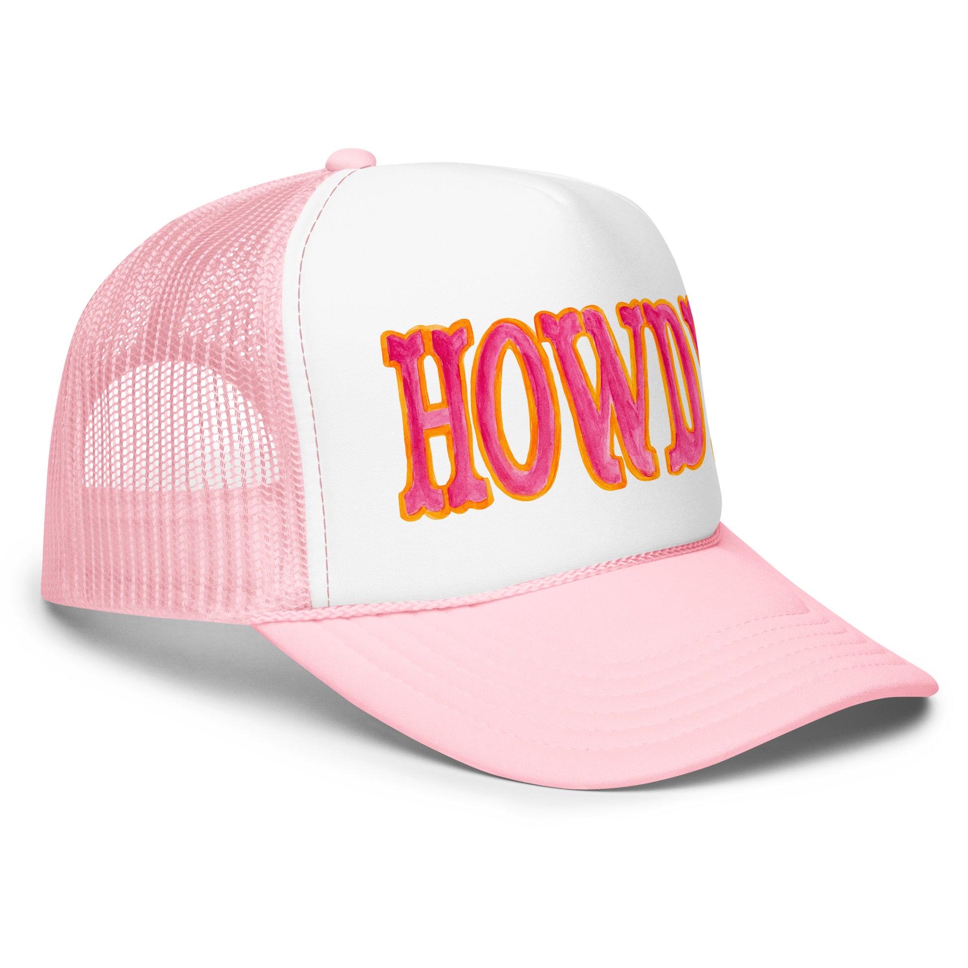 Howdy Hot Pink & Orange Watercolor Illustrated Trucker Hat