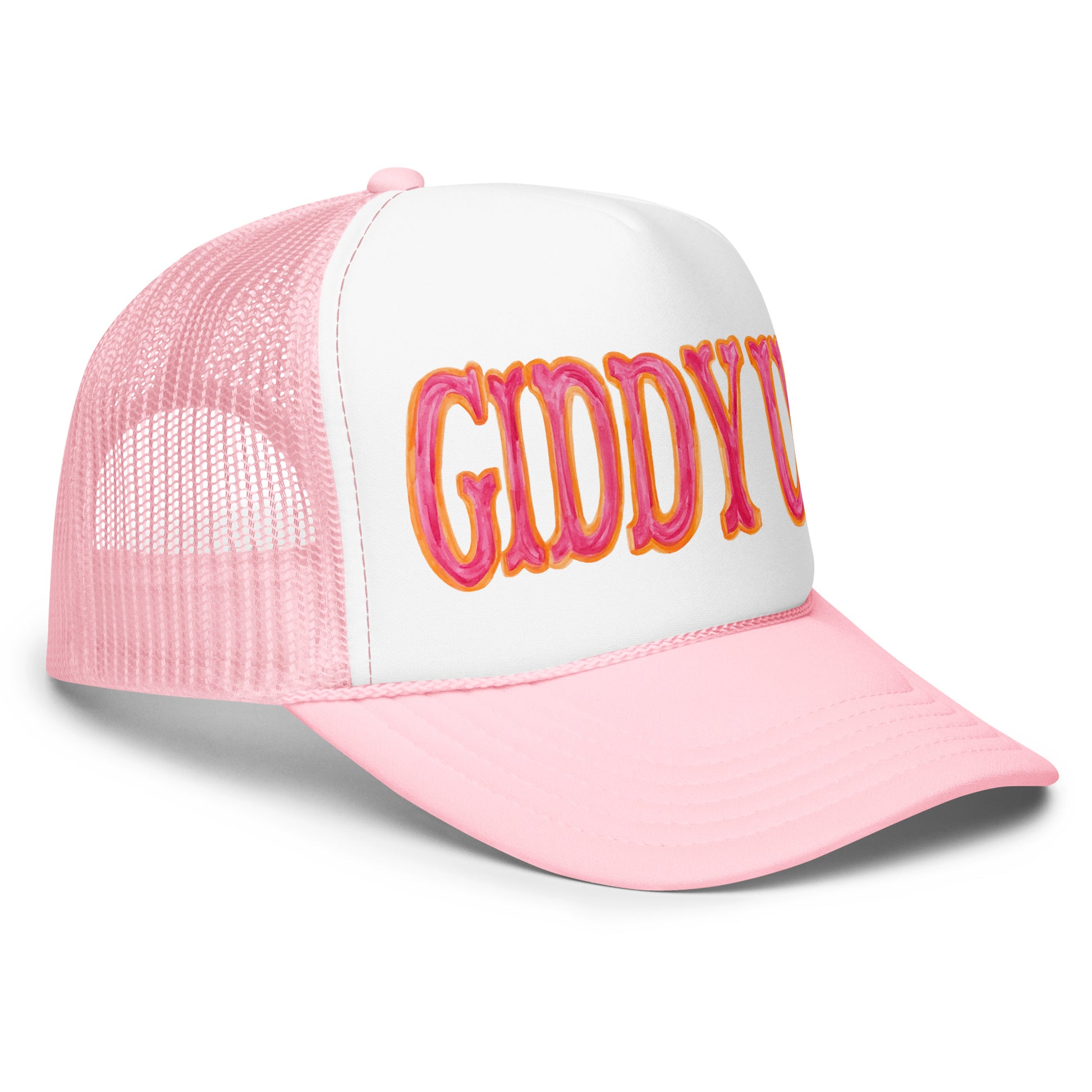Giddy Up Hot Pink & Orange Watercolor Illustrated Trucker Hat