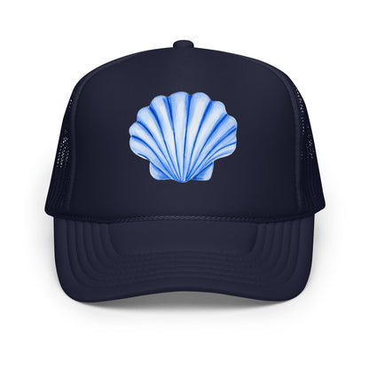 Blue Sea Shell Watercolor Illustrated Trucker Hat | 7 Colors Navy