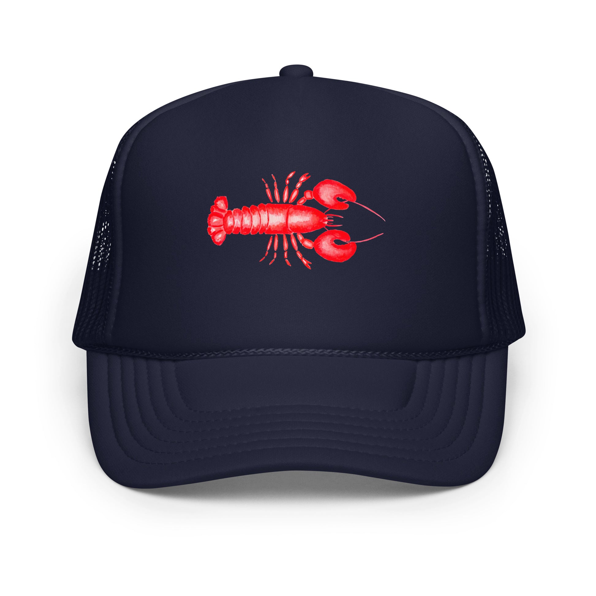 Mini Red Lobster Watercolor Illustrated Trucker Hat Navy