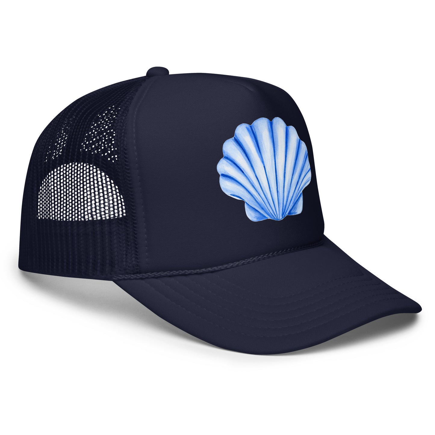 Blue Sea Shell Watercolor Illustrated Trucker Hat | 7 Colors