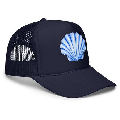Blue Sea Shell Watercolor Illustrated Trucker Hat | 7 Colors