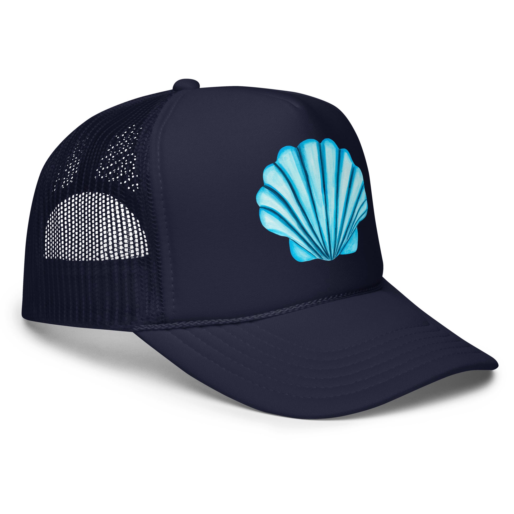 Turquoise Blue Sea Shell Watercolor Illustrated Trucker Hat | 6 Colors