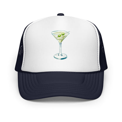 Martini Watercolor Illustrated Trucker Hat Navy White Navy