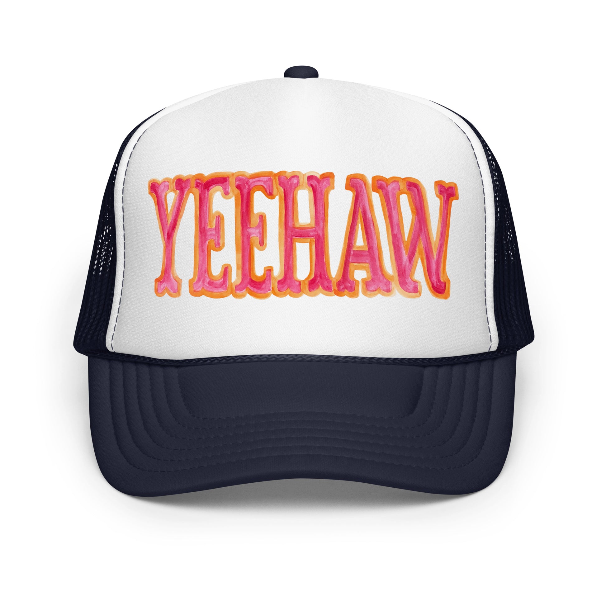 Yeehaw Hot Pink & Orange Trucker Hat Navy White Navy