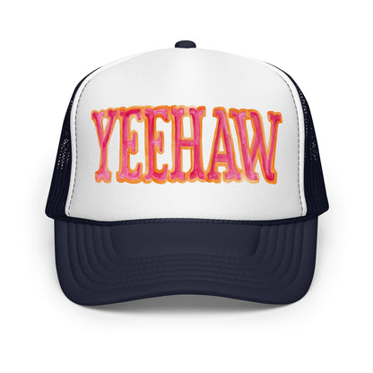 Yeehaw Hot Pink & Orange Trucker Hat Navy White Navy