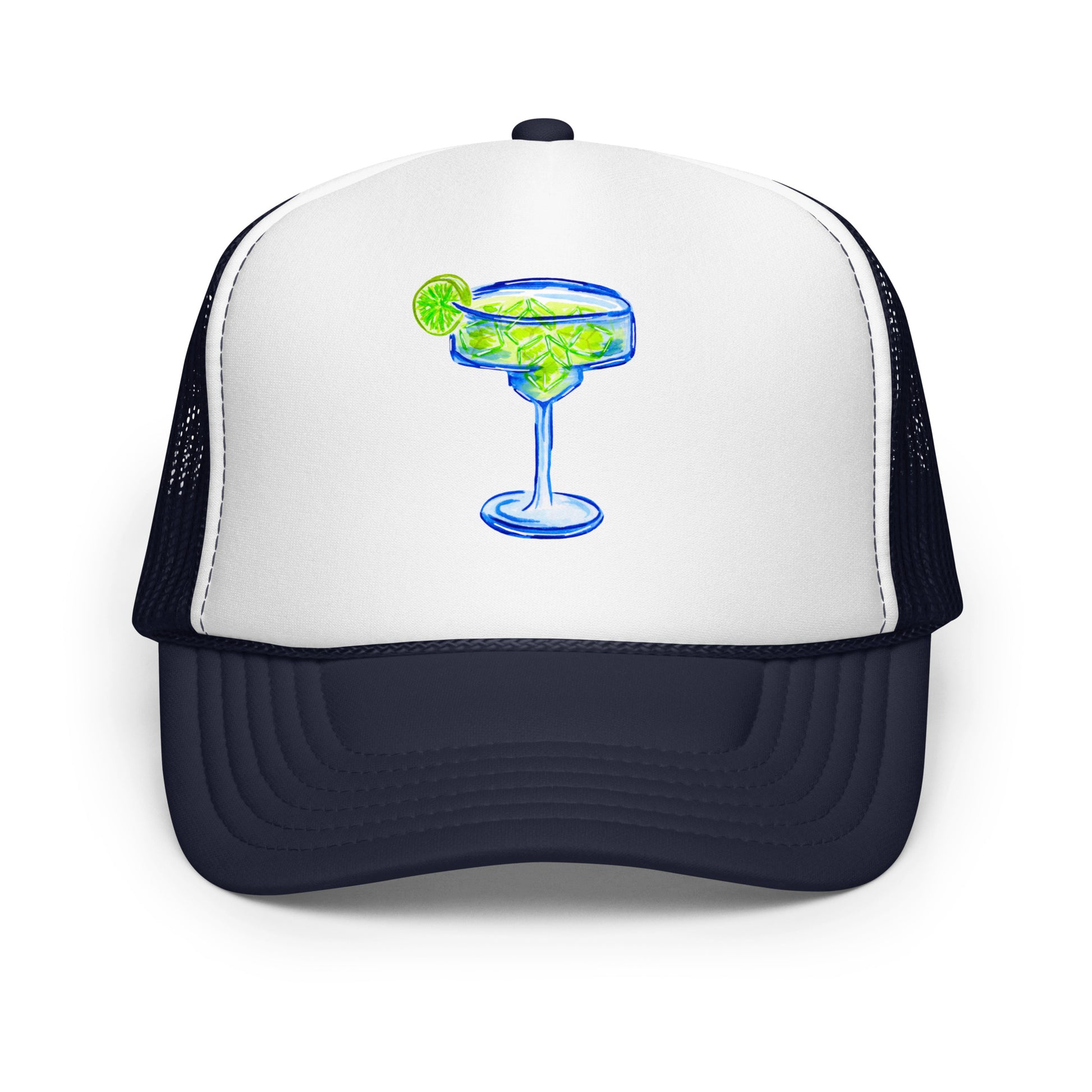 Margarita Watercolor Illustrated Trucker Hat | 6 Colors Navy White Navy