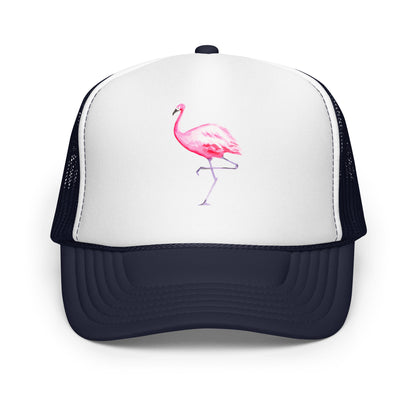 Pink Flamingo Watercolor Illustrated Trucker Hat | 9 Colors Navy White Navy