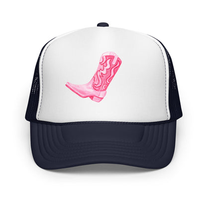 Hot Pink Cowboy Watercolor Printed Trucker Hat | Various Colors Navy White Navy