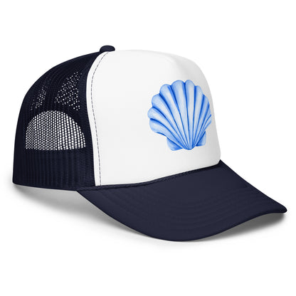 Blue Sea Shell Watercolor Illustrated Trucker Hat | 7 Colors