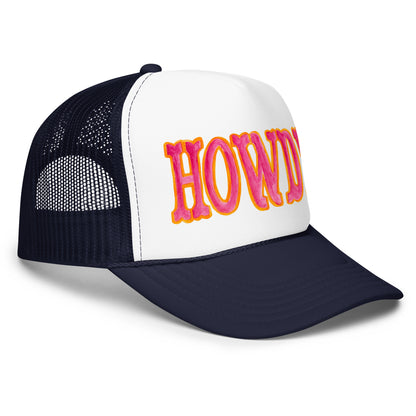 Howdy Hot Pink & Orange Watercolor Illustrated Trucker Hat
