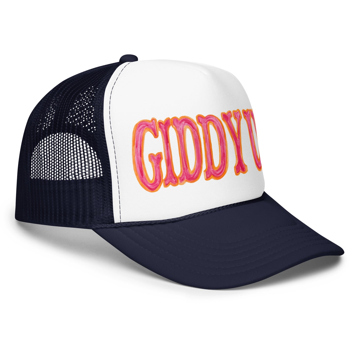 Giddy Up Hot Pink & Orange Watercolor Illustrated Trucker Hat
