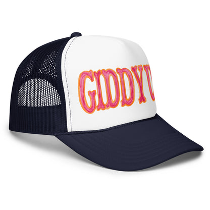 Giddy Up Hot Pink & Orange Watercolor Illustrated Trucker Hat