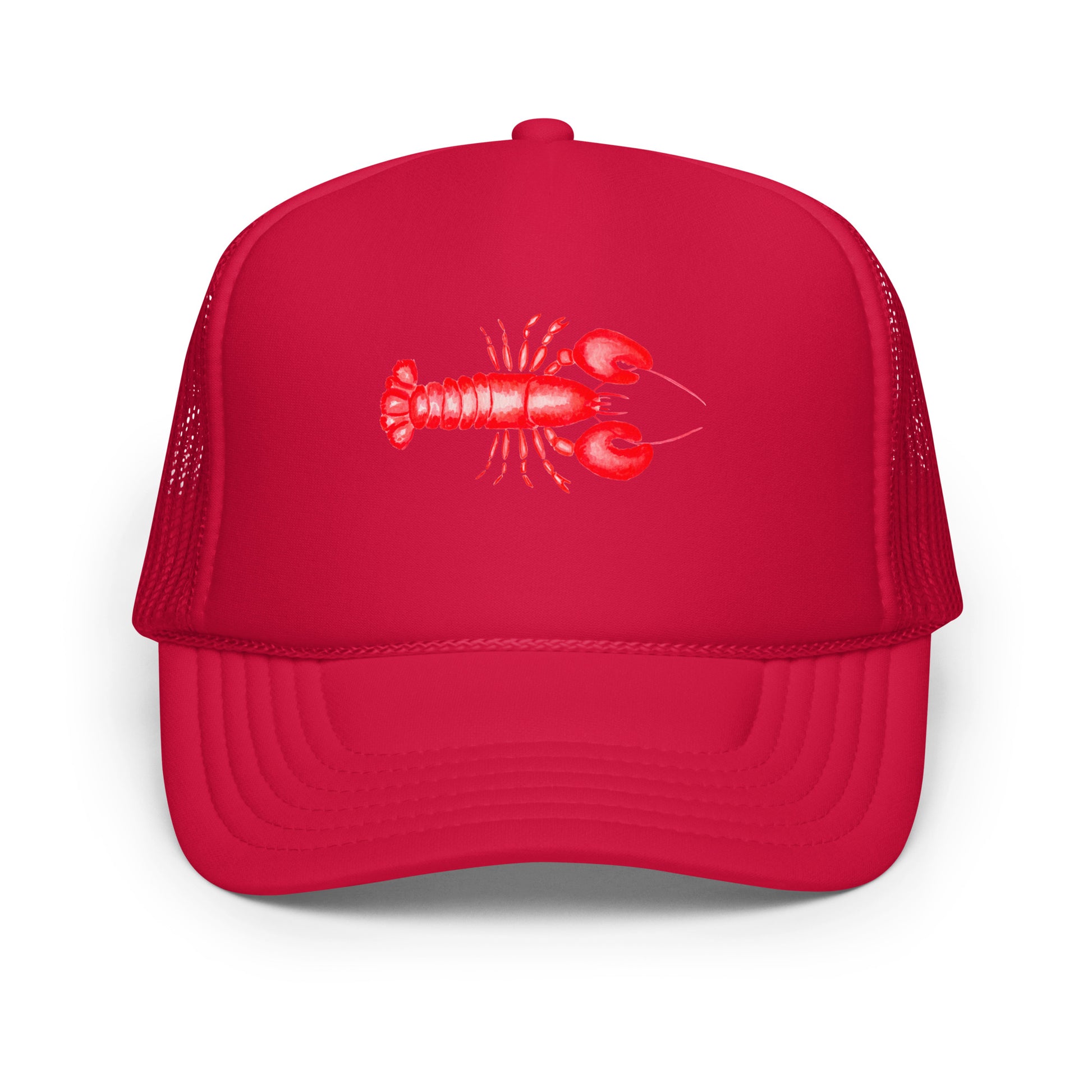Mini Red Lobster Watercolor Illustrated Trucker Hat Red