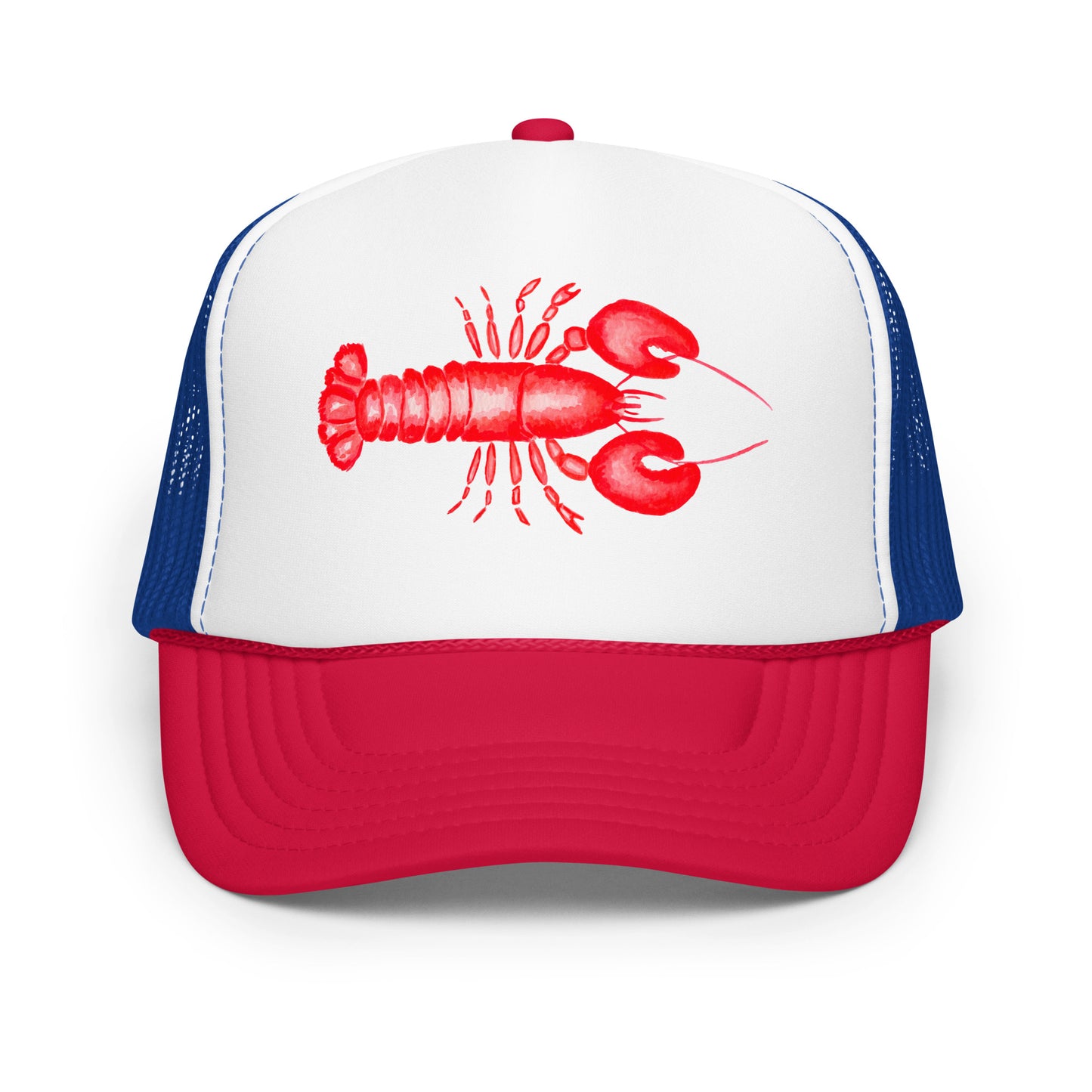 Red Lobster Watercolor Illustrated Trucker Hat | 6 Colors Red & Royal Blue