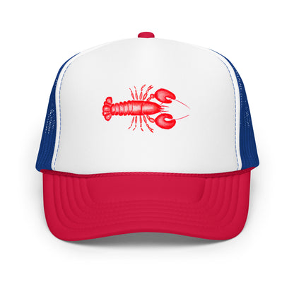 Mini Red Lobster Watercolor Illustrated Trucker Hat Red White Royal