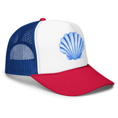 Blue Sea Shell Watercolor Illustrated Trucker Hat | 7 Colors