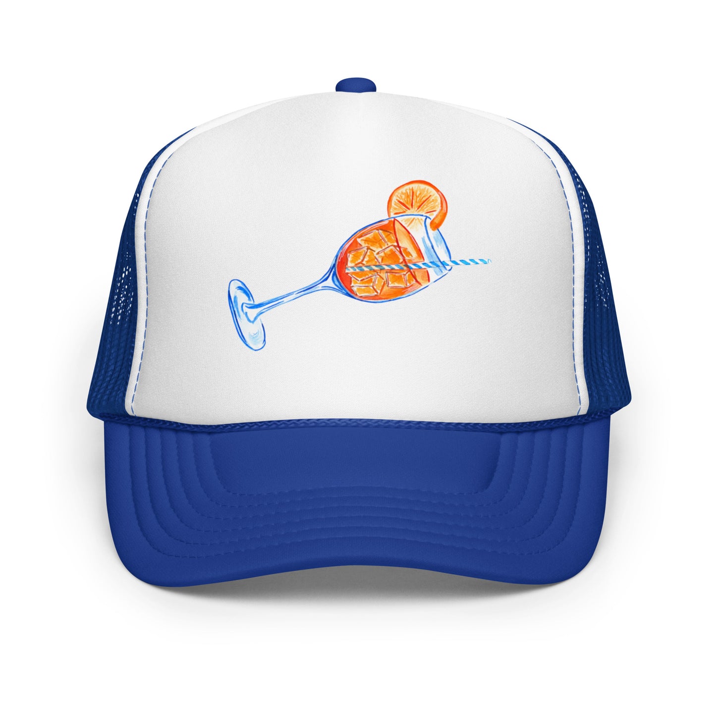 Aperol Spritz Watercolor Illustrated Trucker Hat Royal White Royal