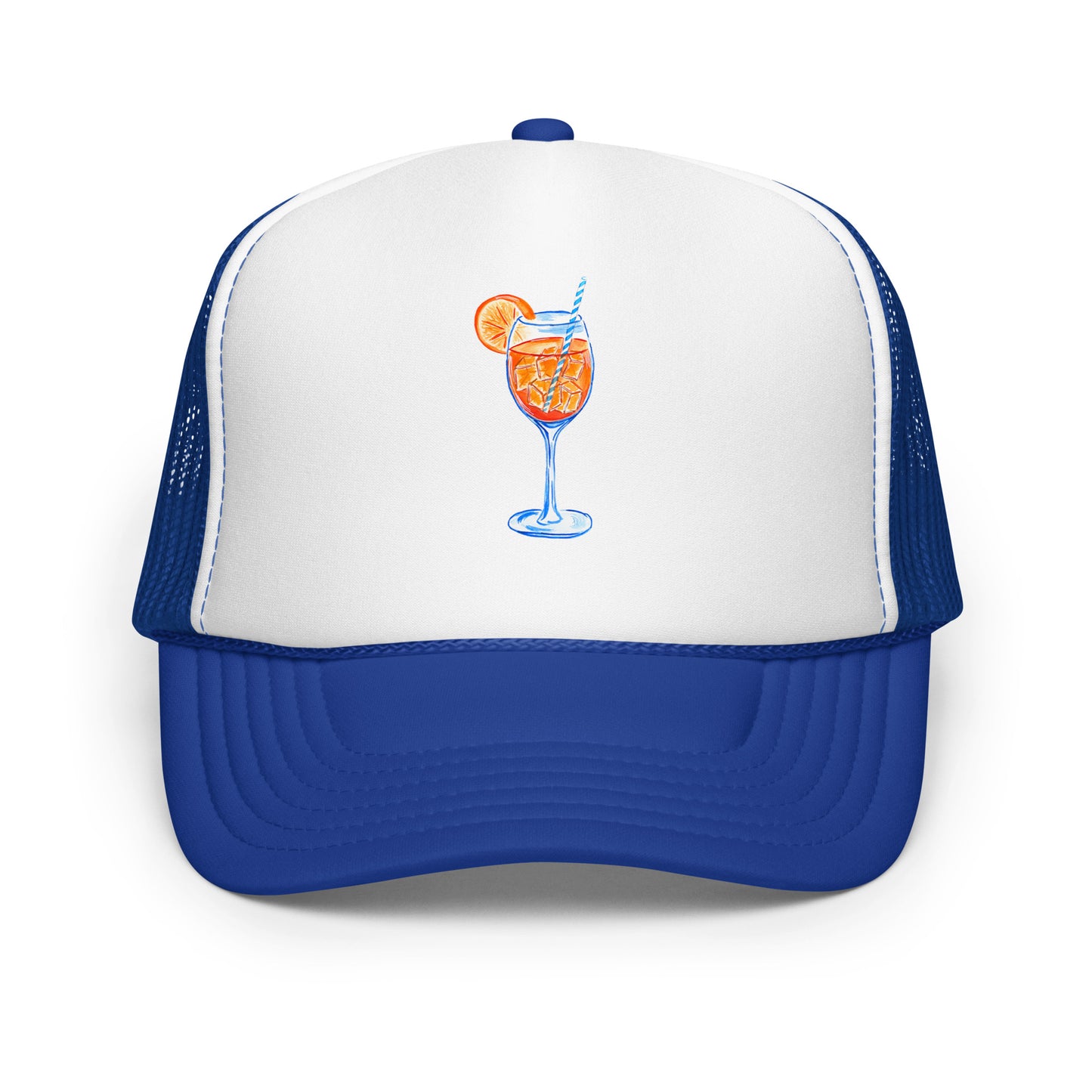 Aperol Spritz Watercolor Illustrated Trucker Hat Royal White Royal