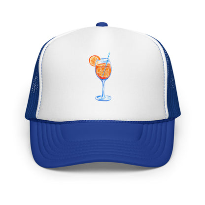 Aperol Spritz Watercolor Illustrated Trucker Hat Royal White Royal