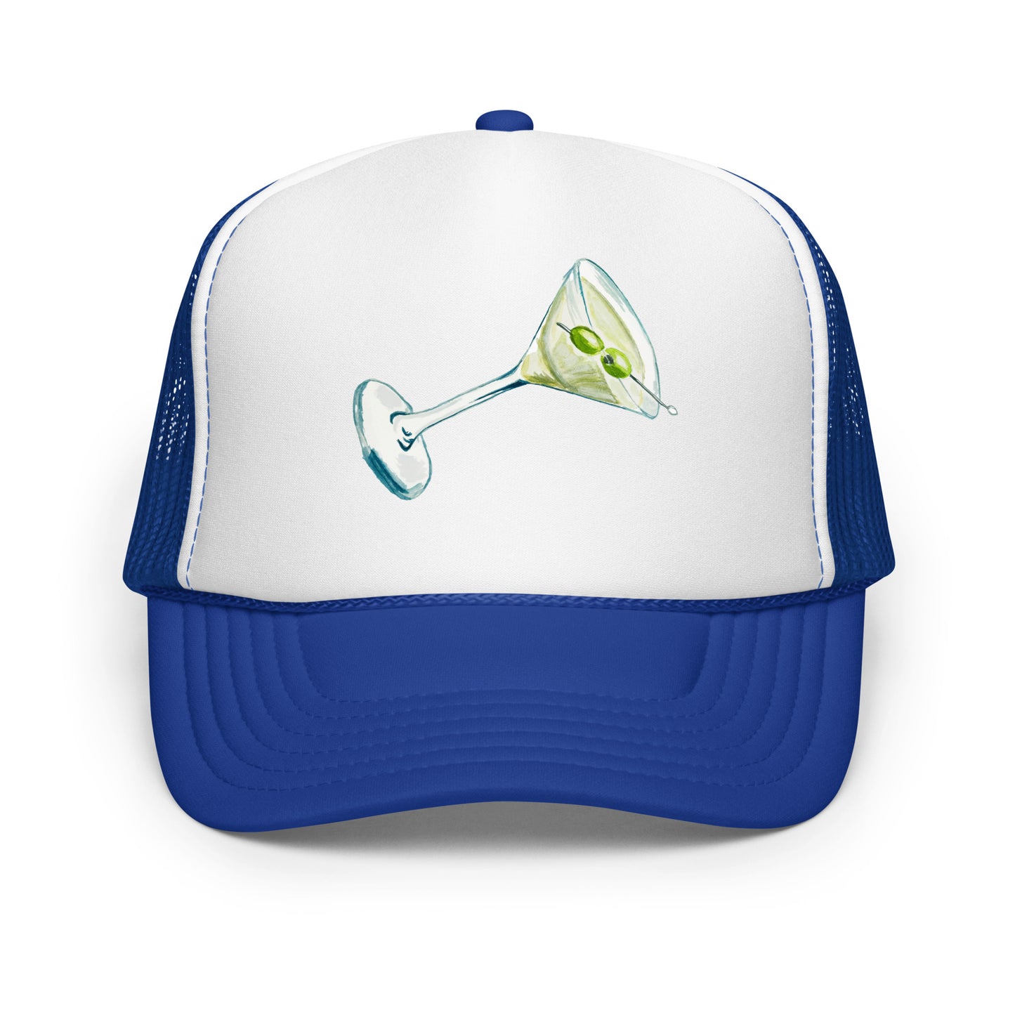 Martini Watercolor Illustrated Trucker Hat Royal White Royal