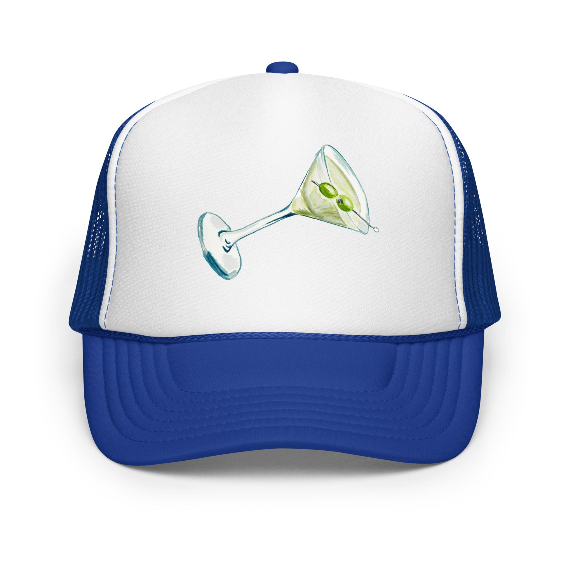 Martini Watercolor Illustrated Trucker Hat Royal White Royal
