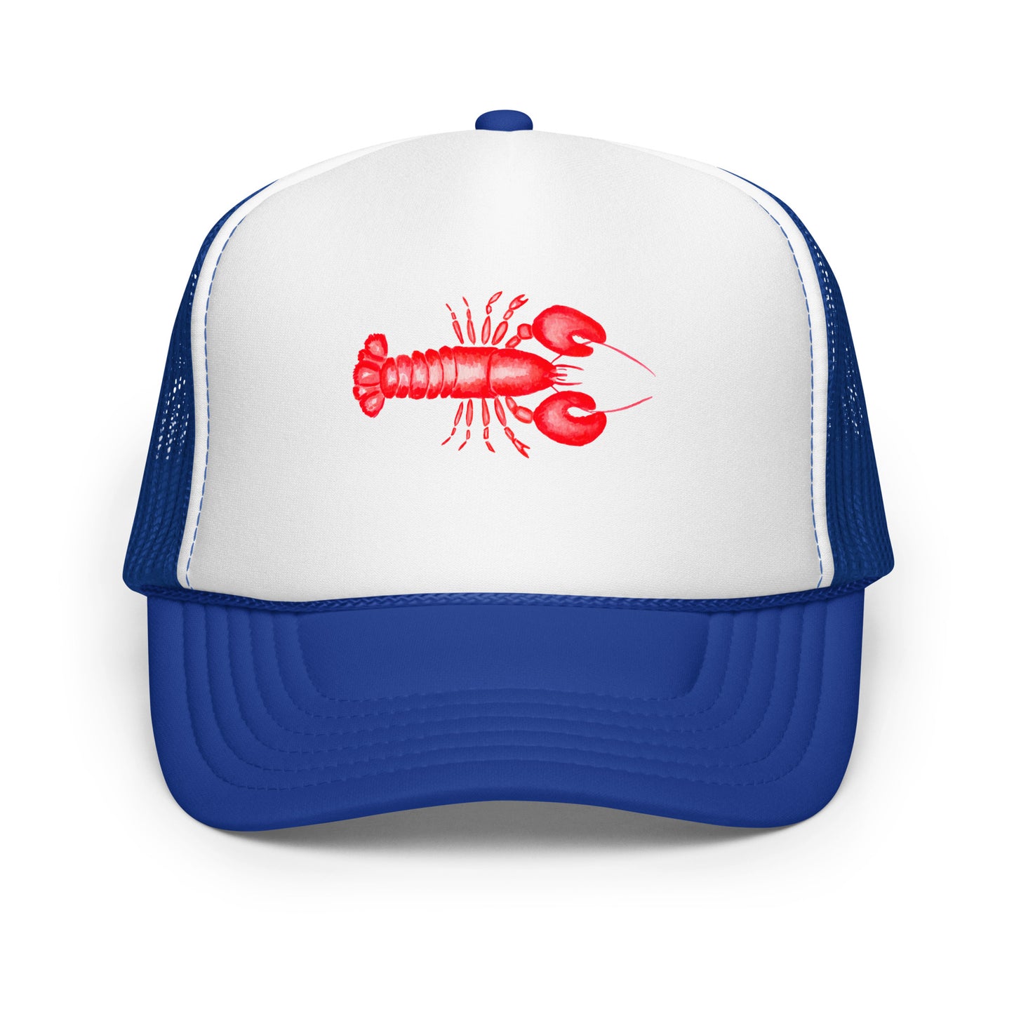 Mini Red Lobster Watercolor Illustrated Trucker Hat Royal White Royal