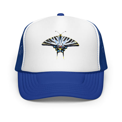 Light Blue Swallowtail Butterfly Watercolor Printer Trucker Hat | Various Hats Royal White Royal