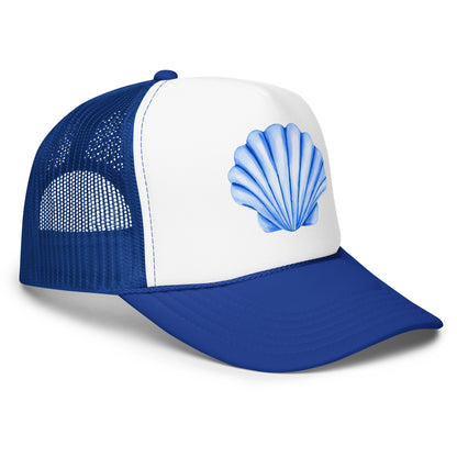 Blue Sea Shell Watercolor Illustrated Trucker Hat | 7 Colors