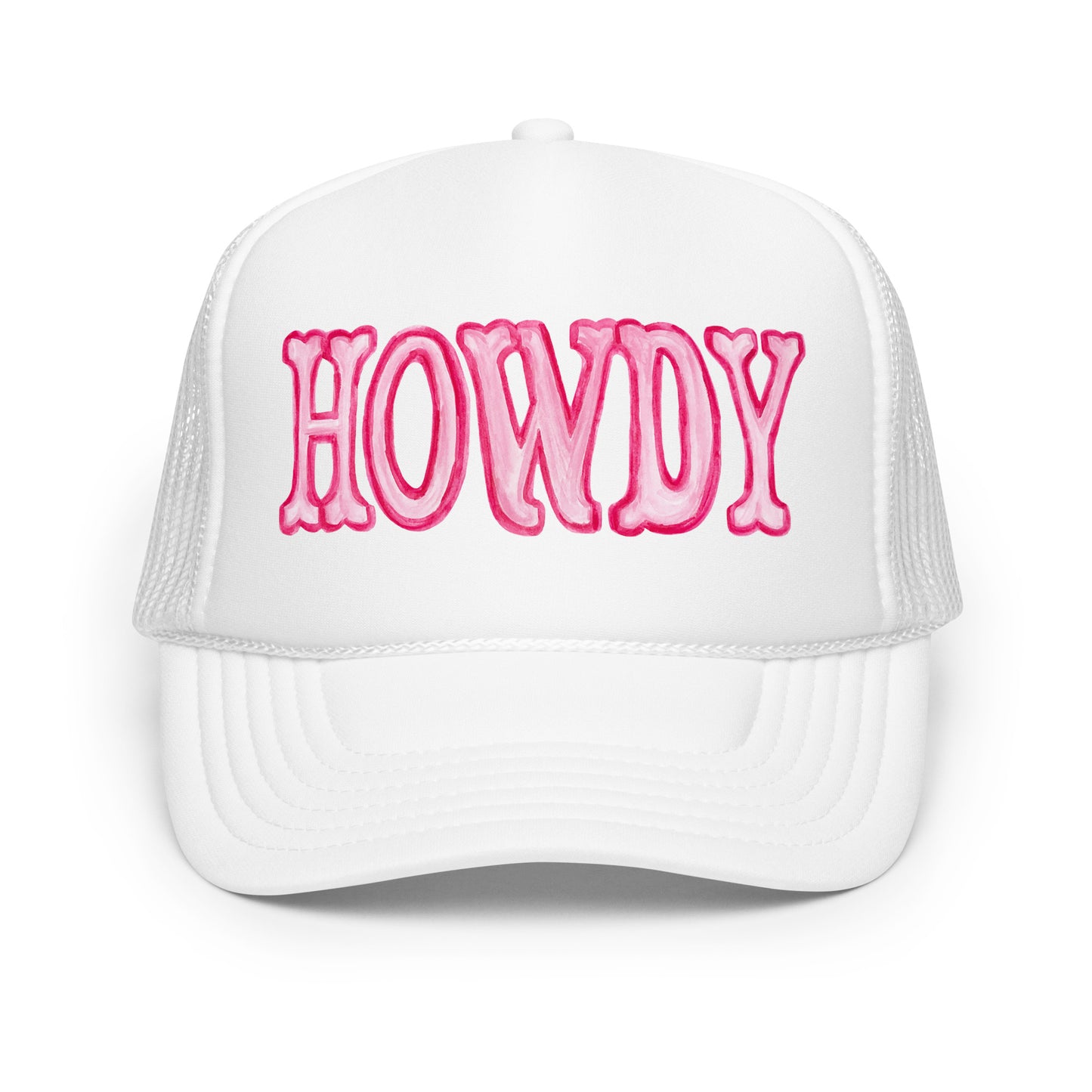 Hot Pink Howdy Watercolor Illustration Trucker Hat | 4 Colors White