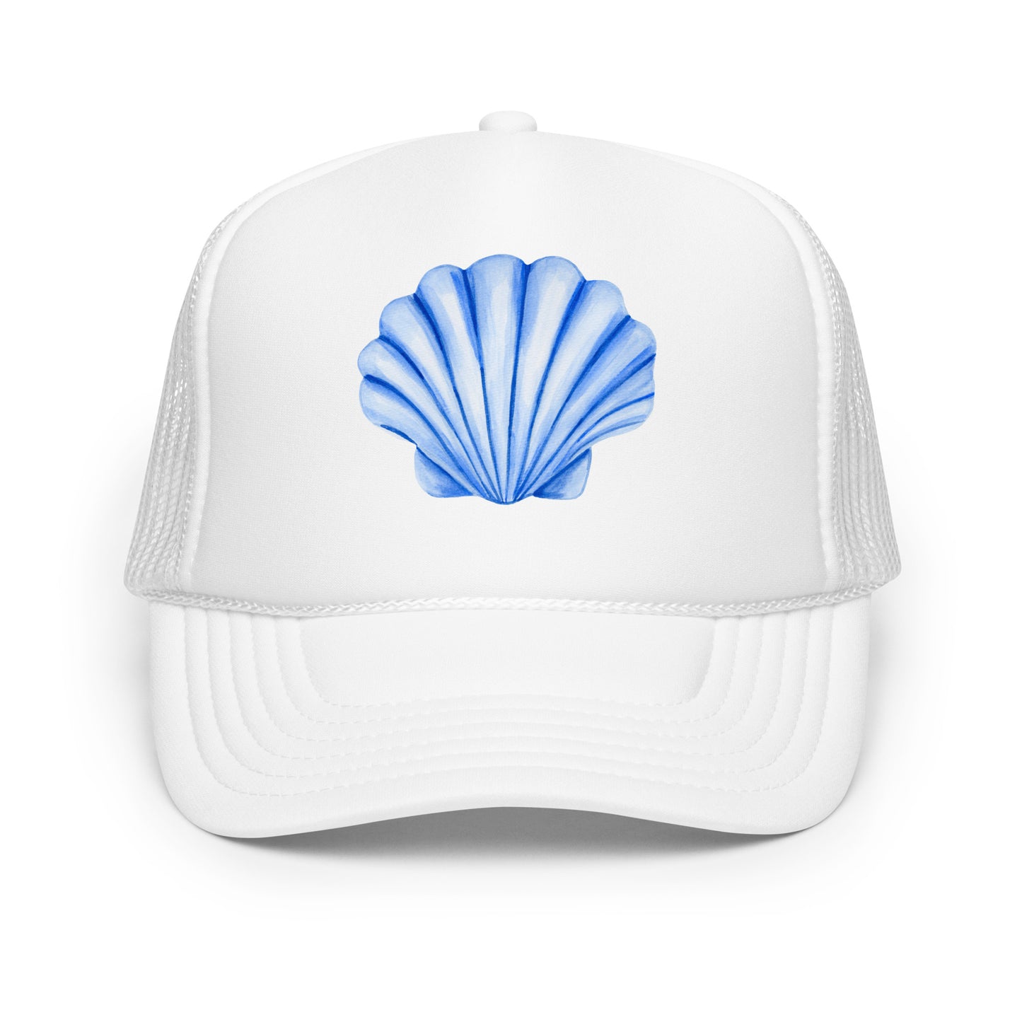Blue Sea Shell Watercolor Illustrated Trucker Hat | 7 Colors White