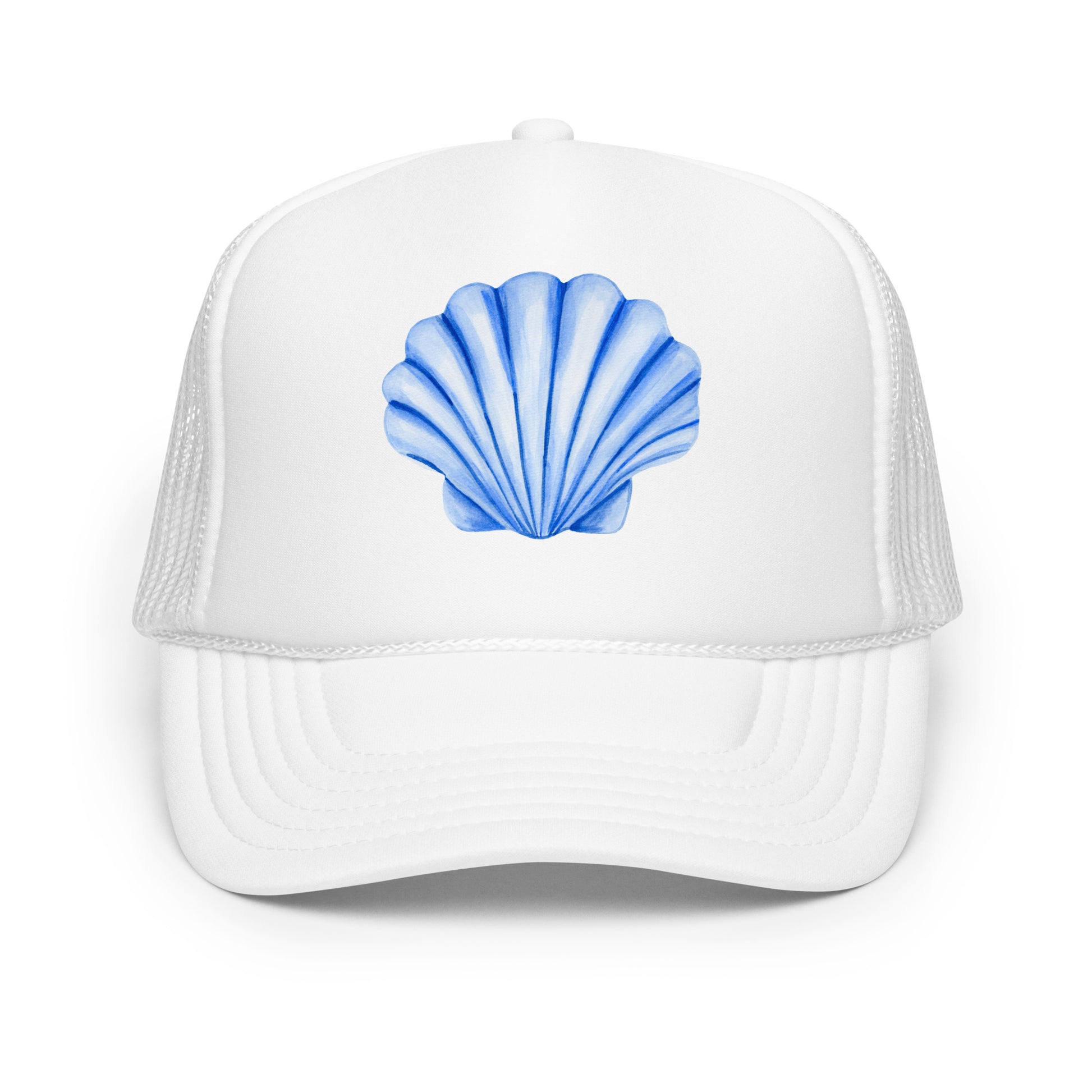 Blue Sea Shell Watercolor Illustrated Trucker Hat | 7 Colors White