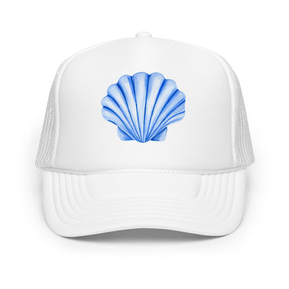 Blue Sea Shell Watercolor Illustrated Trucker Hat | 7 Colors White